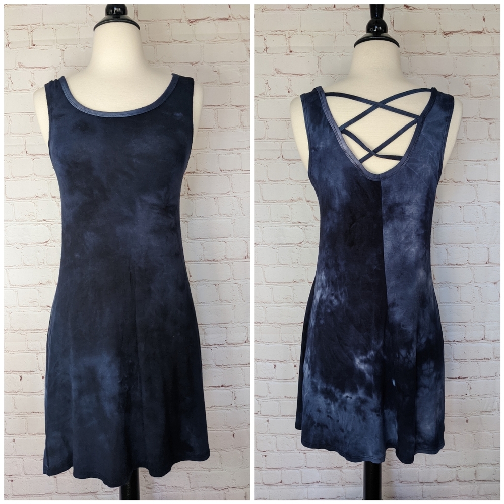 💥 4/$20💥 Blue Tie-dye T-Shirt Dress Strappy Back Sleeveless Mini Beachy Style